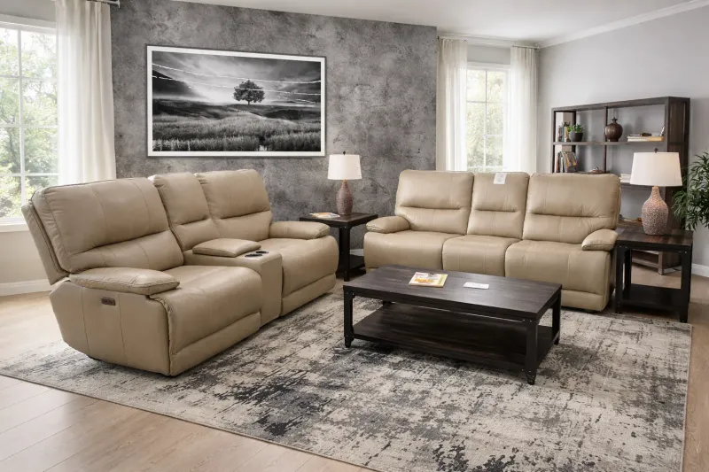 WM Power Reclining Leather Sofa & Loveseat